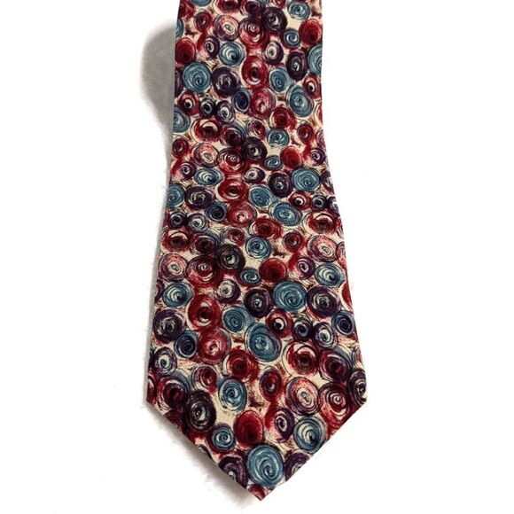 Men's Vintage 100% Silk Tie - Abstract Circle Motif - Brand Cellini - Picture 11 of 12